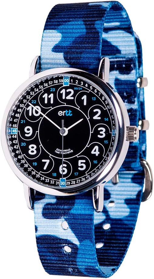 EasyRead Time Teacher Watch Children - Watch For Kids - Learn To Tell The Time Watch - 2 Step Time Teacher Kids Watch - Pink Black 12-24 Hr Face - Kids Watch Analogue Easy To Read Dial - Pink Camo