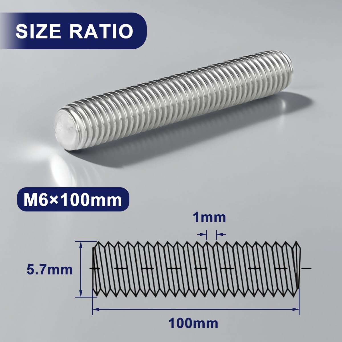 Drenky Threaded Rods 304 Stainless Steel 10 Pack M6 X 100mm Metric Threaded Bar DIN976 Compliant for Heavy-Duty Assembly & Engineering Use - Image 2