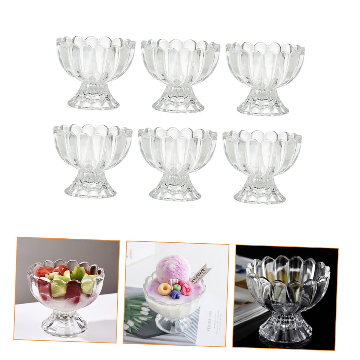 Set de 6 Copas de Vidrio para Postres de 100ml, Tazas Reutilizables Pieza para Helado, Pudding y Frutas, Ideales para Servir en Casa