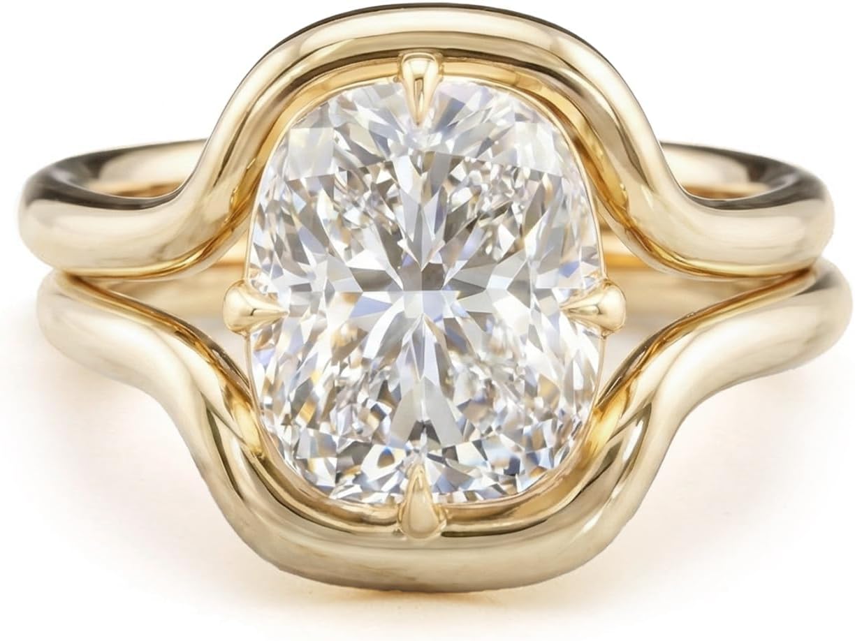 14K Gold Engagement Wedding Ring Set for Women 2.5CT Cushion Cut Champagne Cubic Zirconia CZ Rings Travel Promise Eternity Ring Thoughtful Gift for Your Mom, Sister, Wife, or Girlfriend