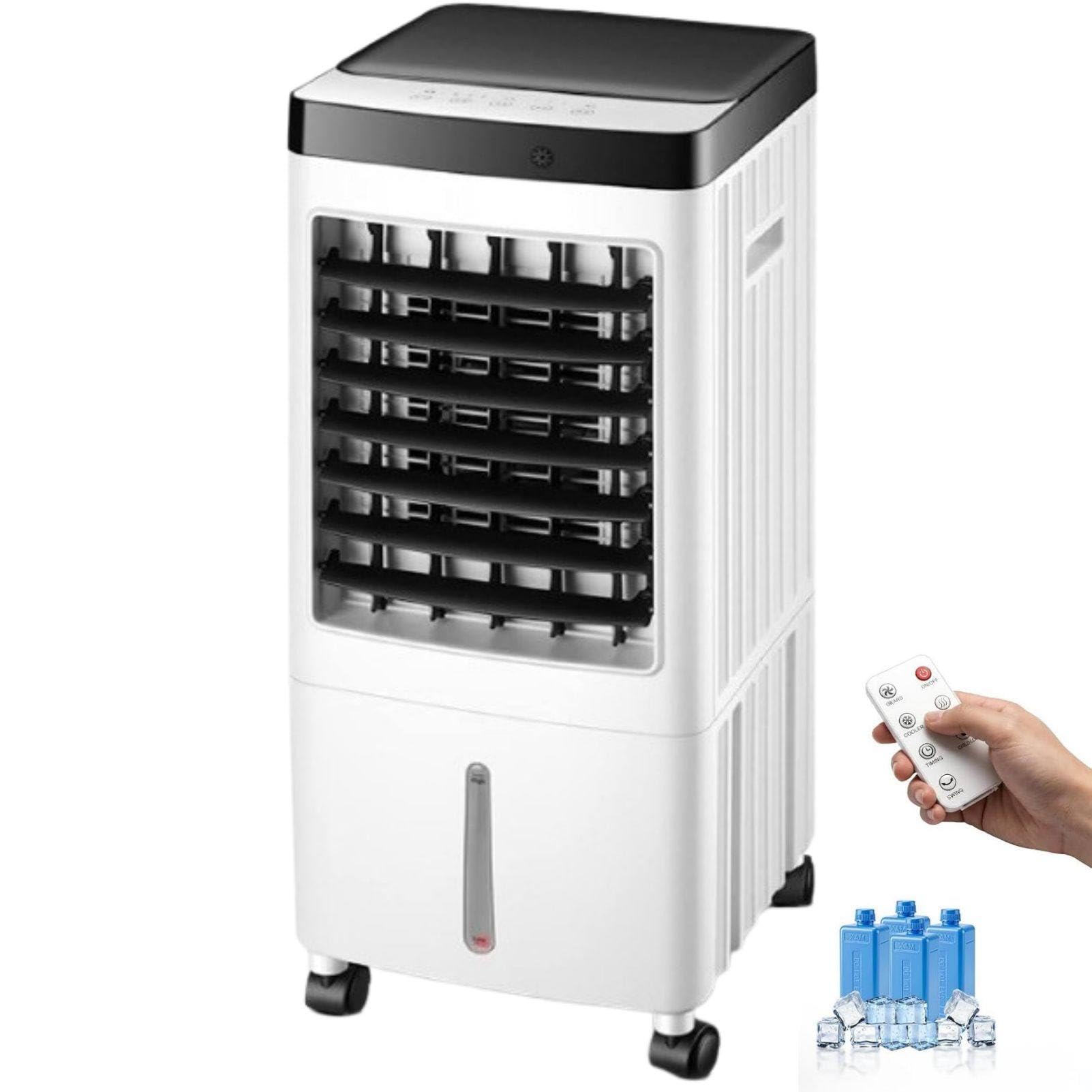 MhWrughts 15L Portable Air Conditioner Fan Evaporative Air Cooler with Large Water Tank, 3 Speeds and Universal Wheels for Bedroom Living Room Office RemoteControl
