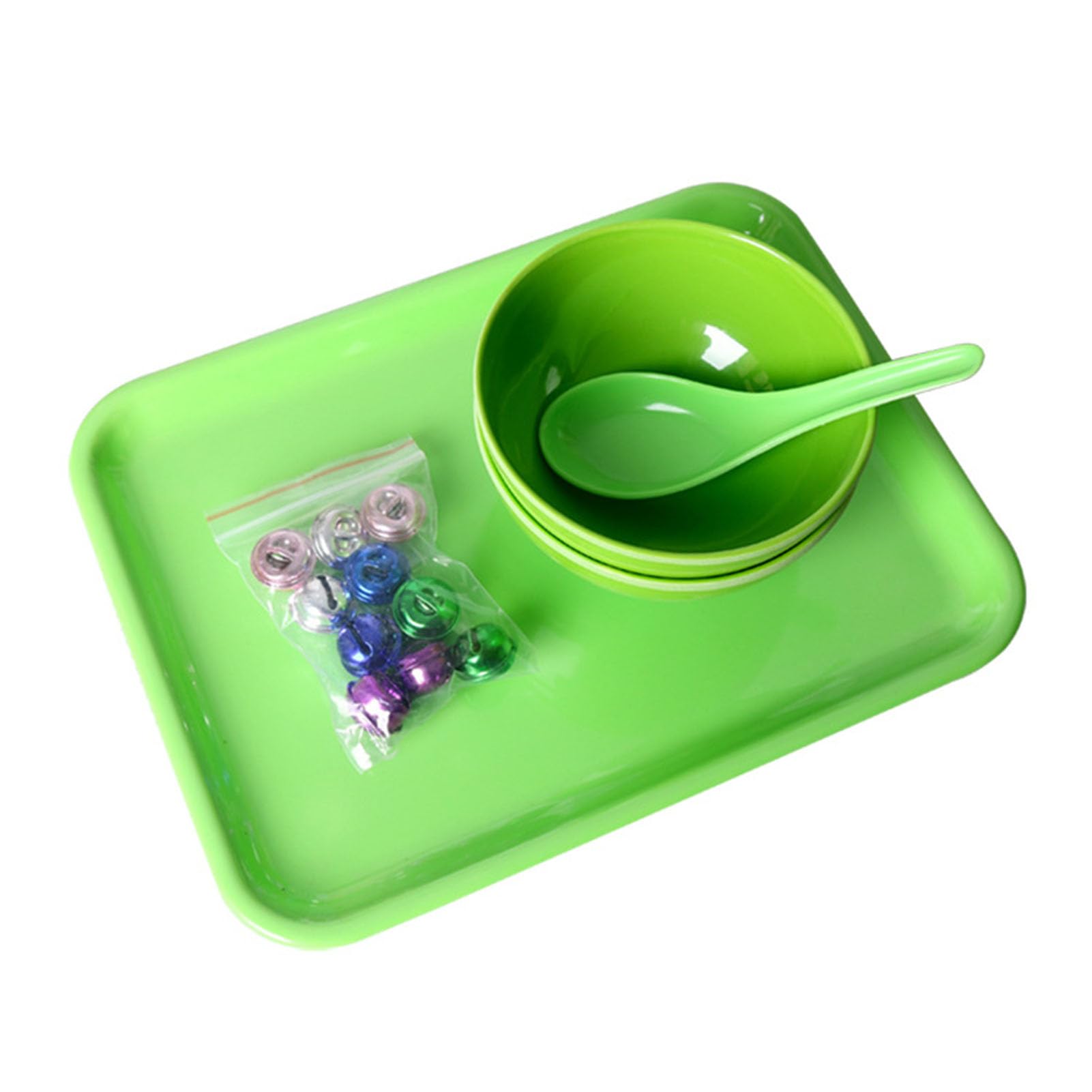 LLTCMYGS Montessori Colorful Bells Scooping Set, Practical Life Sensory Toy, Bowls & Spoon,plastic tray