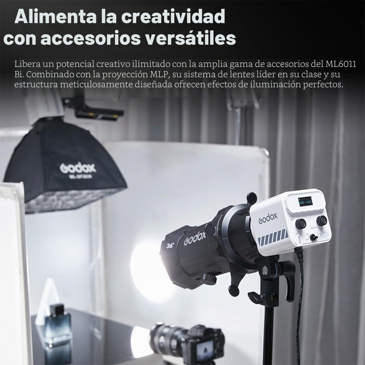 GODOX ML60IIBi ML60II-Bi Luz de vídeo LED Bicolor de Mano, luz LED Bicolor 2800K-6500K, 22500Lux CRI 96+ TLCI 97+, 11 Efectos FX, Control de aplicación, con Base de batería AK-B01, NP970