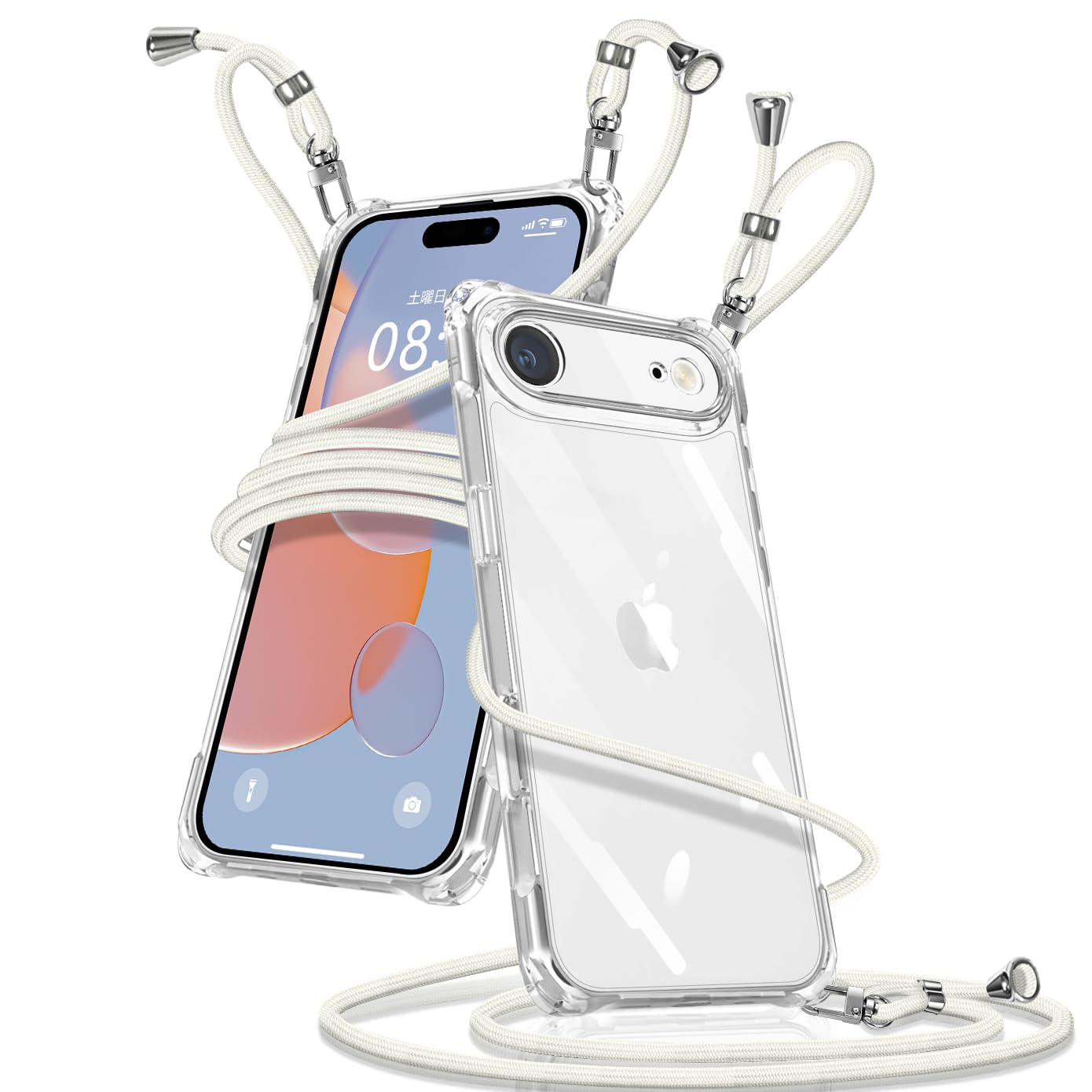 iPhone Air 向けの ケース クリア ショルダー 耐衝撃 アイフォンair カバー(ホワイト)
