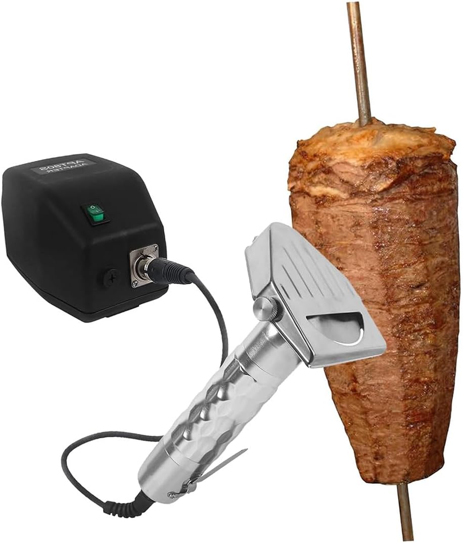 Commercial Gyro Cutter, Stainless Steel Shawarma Cutter,Electric Gyro Slicer Doner,Kebab Knife Meat Cutter Machine with Holder for Shawarma - 0~6mm Thickness. (220v,1pcs)