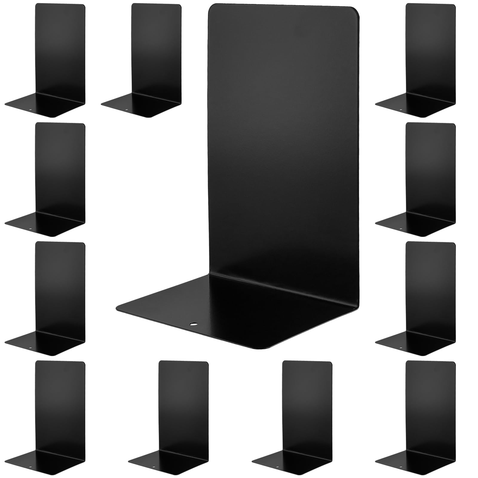 MAHIONG 12 PCS Bookends, Black Metal Book Ends, Desktop Decorative Book Ends with Non-Slip for Decor Home, Office, Library