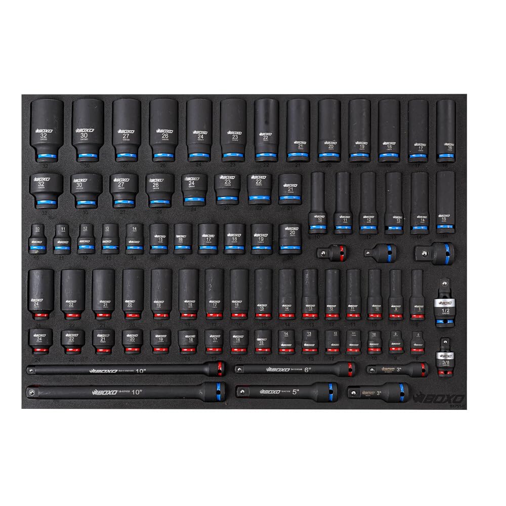 Master Impact Socket Set 3/8" & 1/2" 81 Pcs in EVA Foam BOXO BX751-R