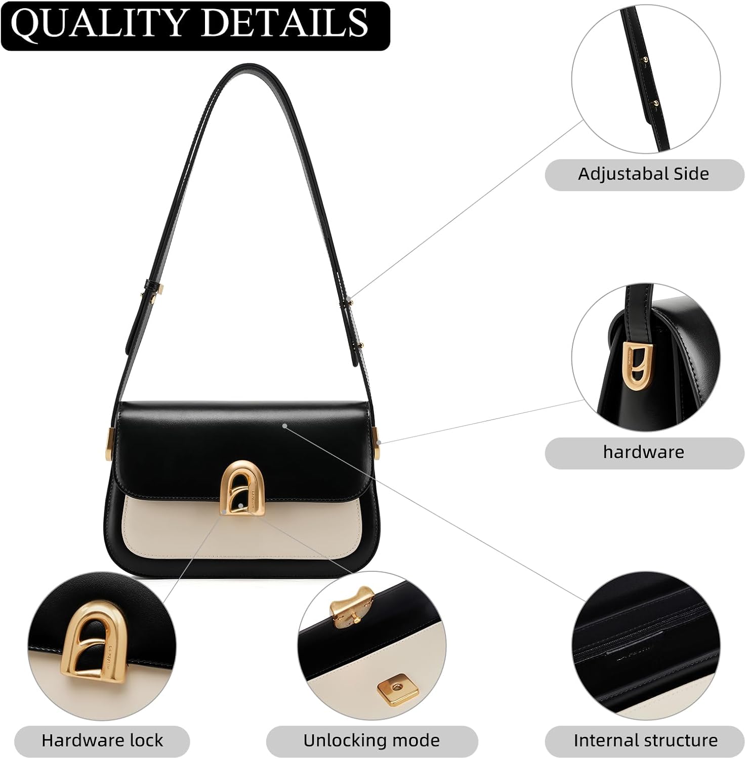 LA'FESTIN Genuine Leather Shoulder Purse for Women, Designer Handbag with Adjustable Strap, Going Out Crossbody Bag - Image 5