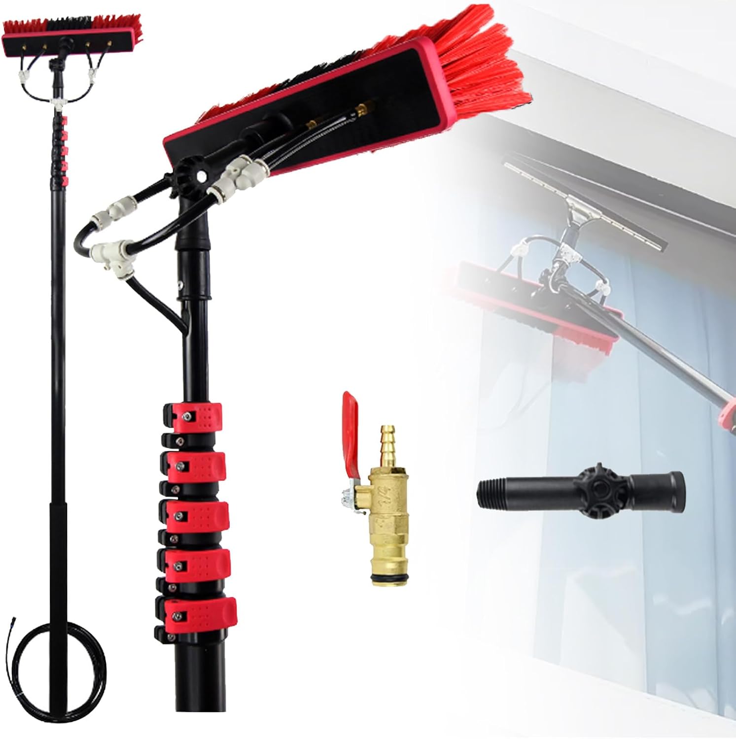 Telescopic Window Cleaner, Glass Cleaning Tool, Water Fed Telescopic Brush, for Cleaning Solar Panels and Window Glass, Overhead Cleaning,5.4M/18FT