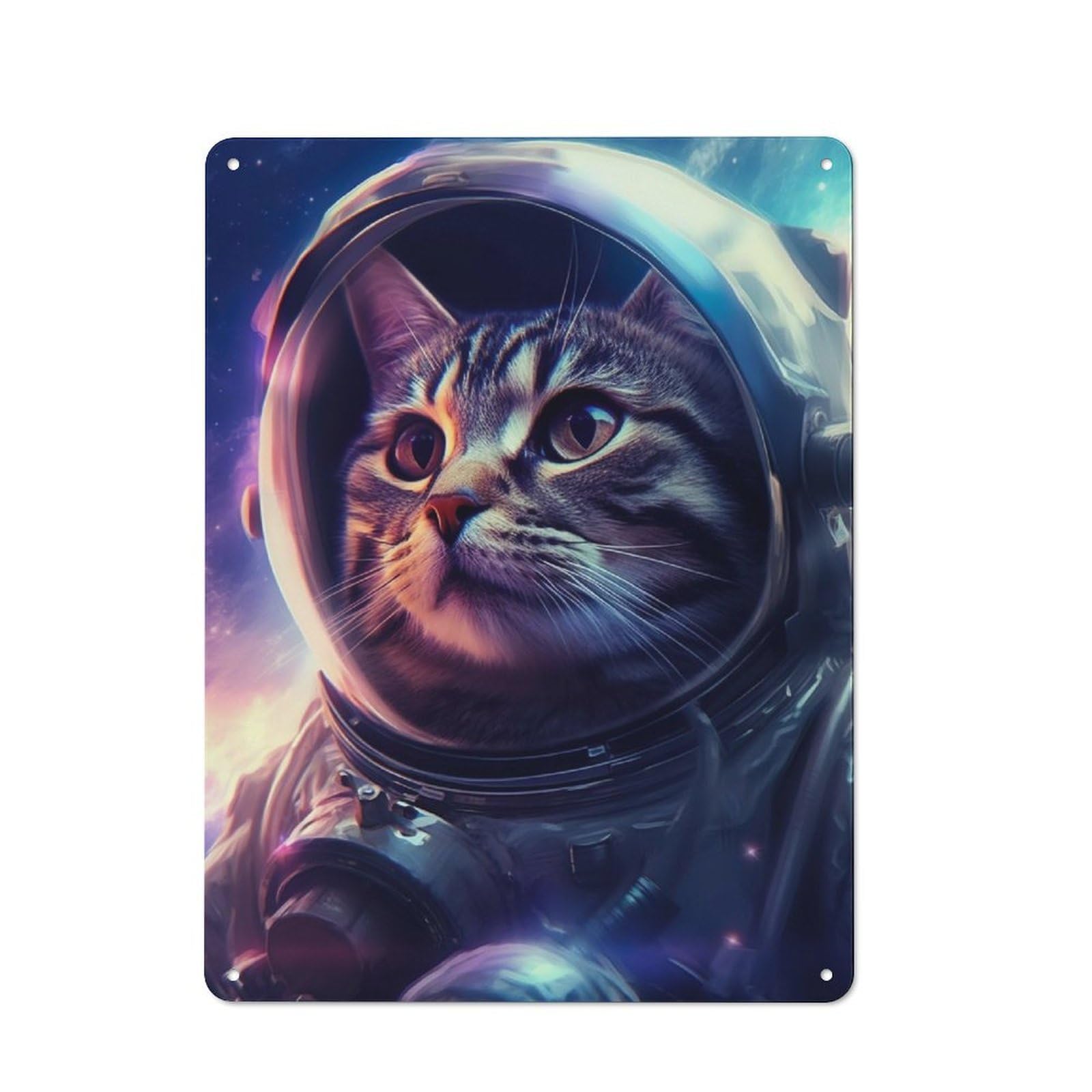 Junmoney Cat Astronaut Cyberwave Printed Metal Sign 40X30cm For Pub Or Café, With Clear Industrial Wall Decor Character