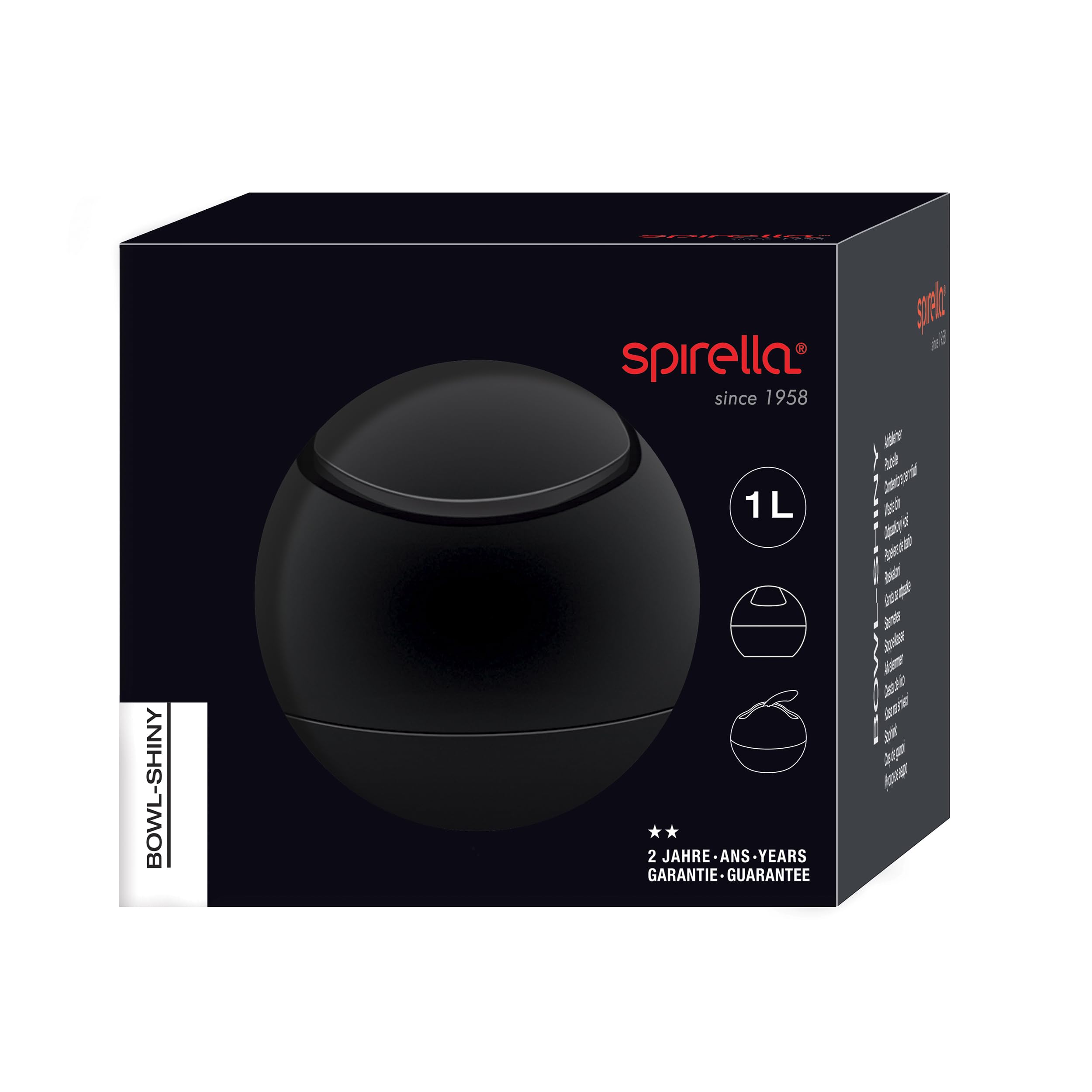 Spirella - Poubelle à Bascule Modèle BOWL - Compacte - Hygiénique et Design Moderne - Facile à utiliser grâce à son couvercle basculant et amovible - 1L - Noir uni