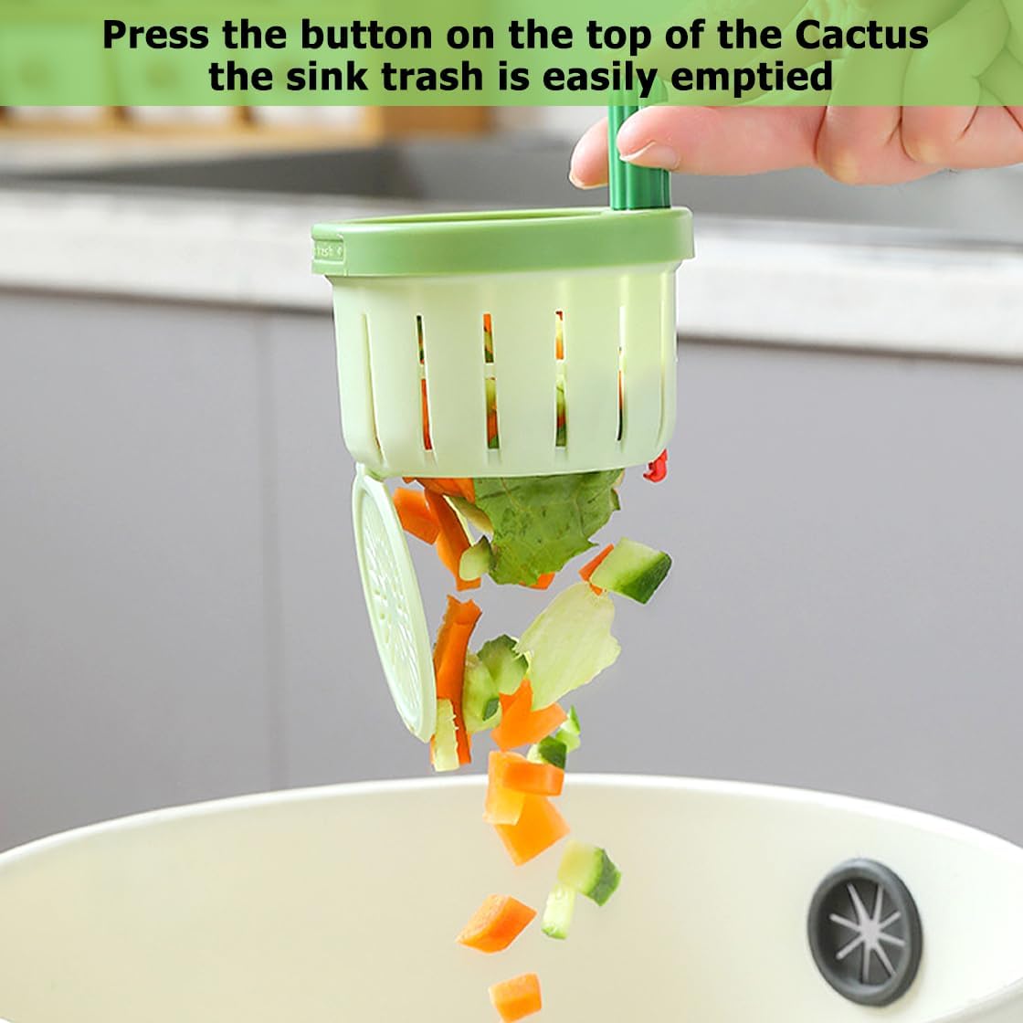 Cactus Kitchen Sink Drain Strainer Upgraded Cactus Sink Strainer, Cactus Sink Filter for Press Automatic Dumping Basket, Keep Hand Clean (GREEN) image 4