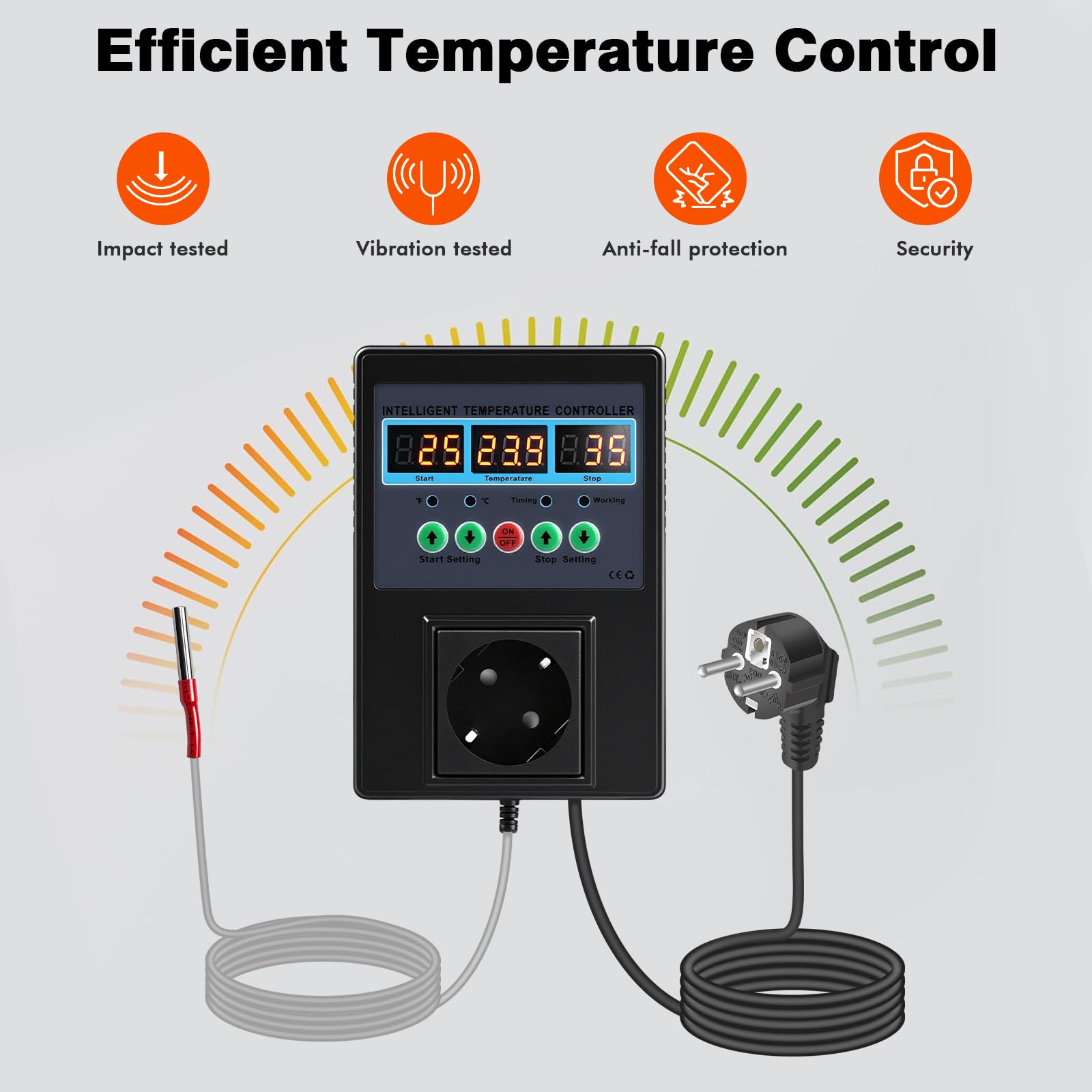 Enchufe termostato Digital 230V regulador de Temperatura 15A 1500W Enchufe termostato con sonda Modos de calefacción y refrigeración Temperature Controller pour Serre Aquarium Reptile