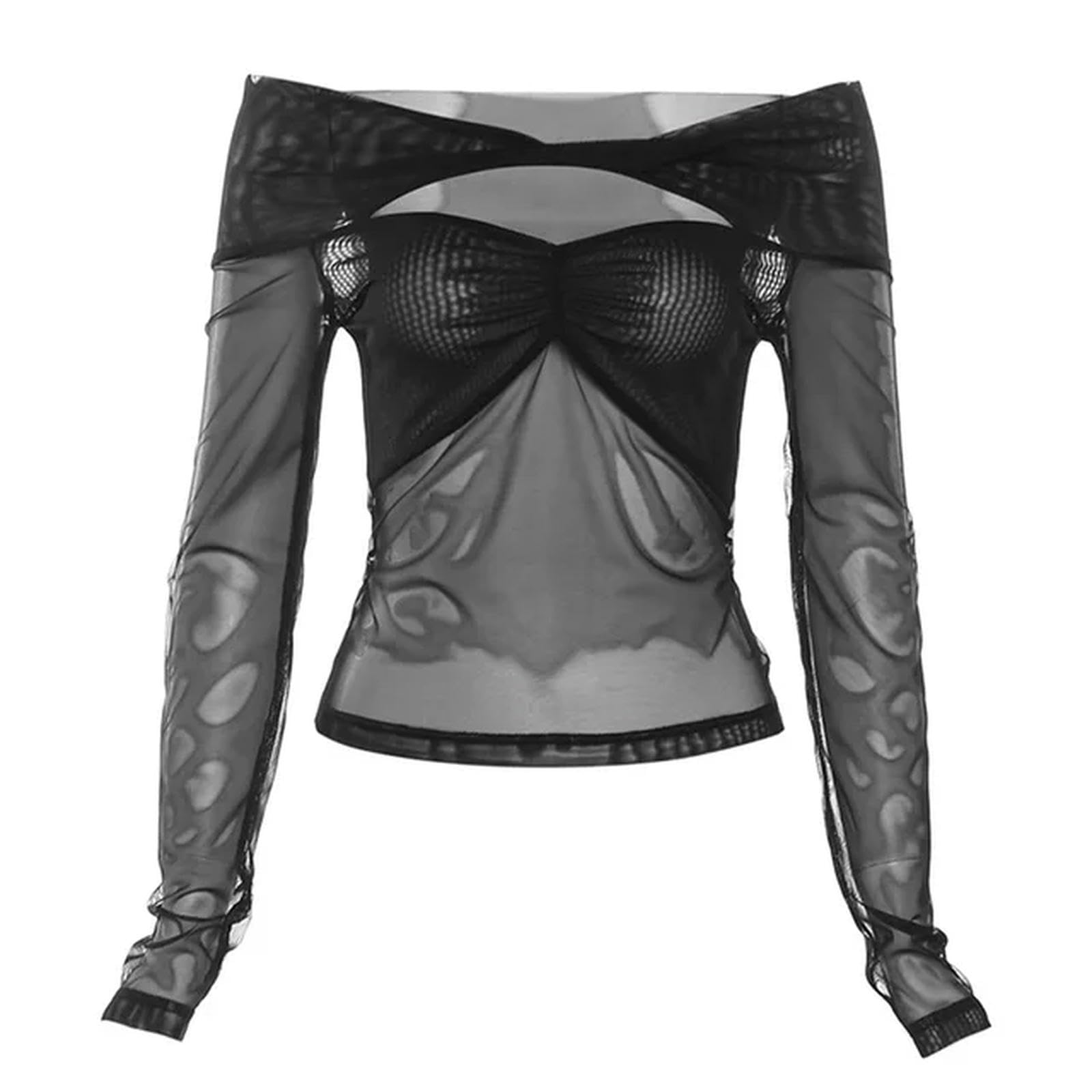 T-shirt plissé Harajuku pour femmes avec maille ajourée et col slash