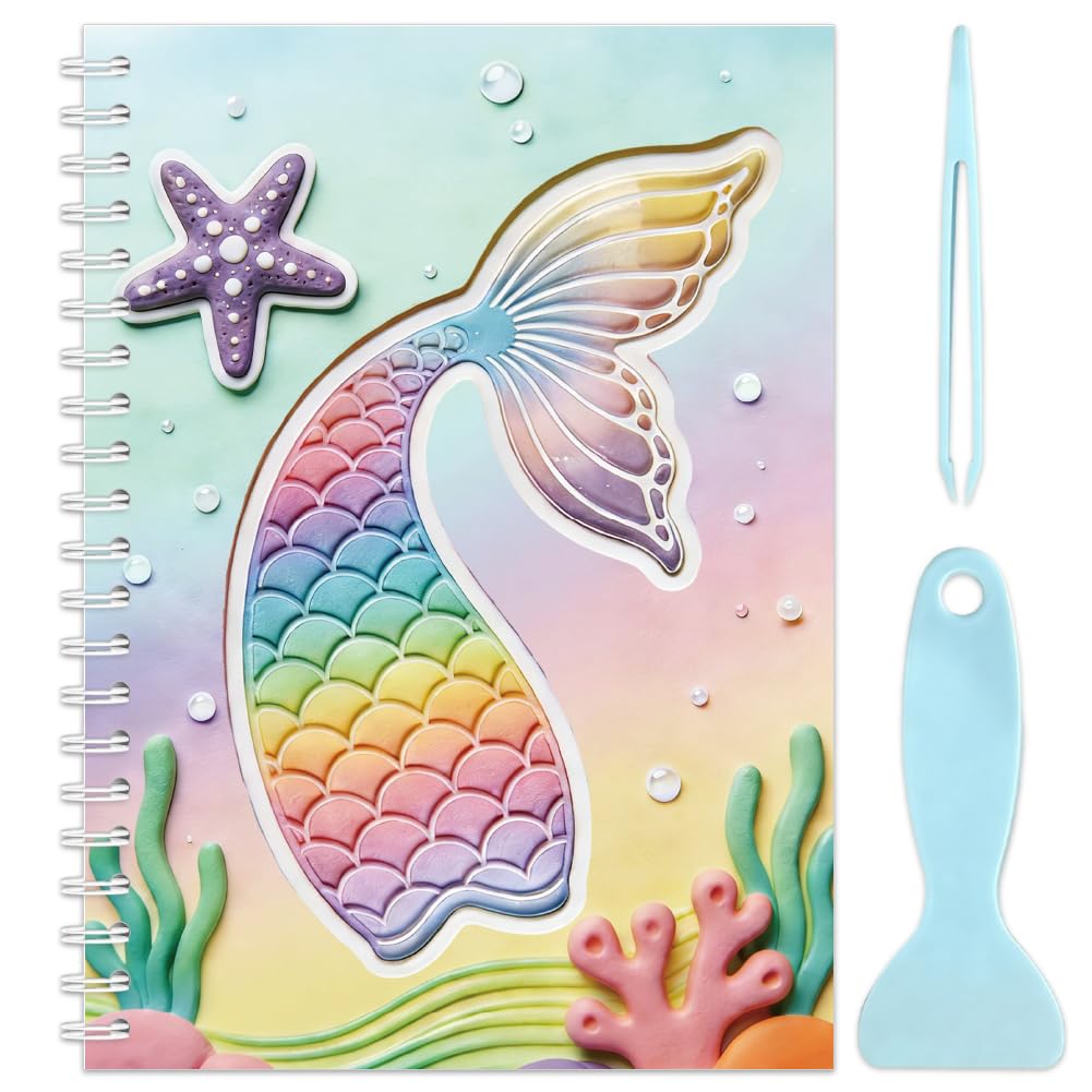 OLYCRAFT Reusable Sticker Collecting Book Mermaid Tail Paper Sticker Storage Book with 40 Sheets A5 Size Stickers Organizer Collection Books with Tweezer and Spatula for Adult Stickers Collection