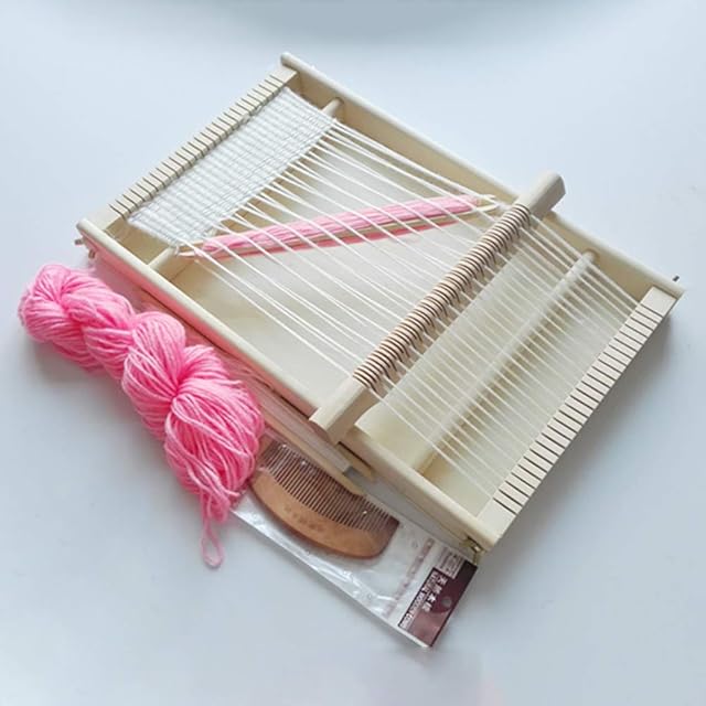 Warp Loom, DIY Weaving Loom for Kids, Complete Multi-Craft Weaving Kits Craft Toy Set Wooden Knitting Loom for Beginner (40x25 CM)