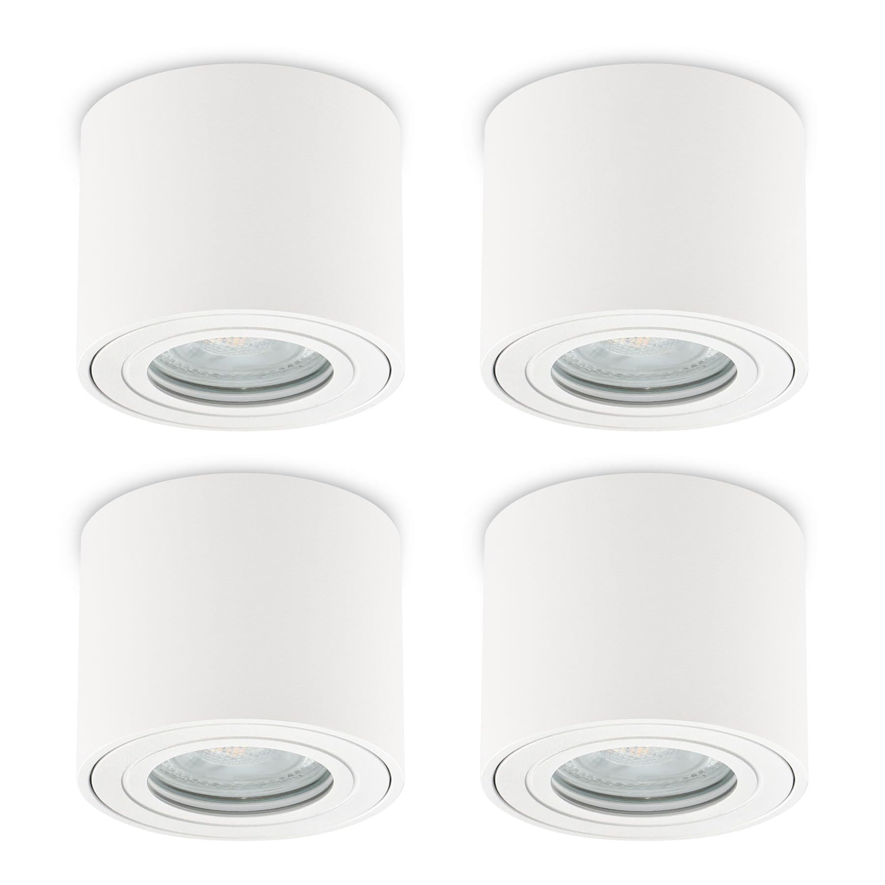 KYOTECH LED Aufbauspot flach IP44 Weiß Aufputz Deckenleuchte Ø80x65mm für LED Module 230V Aufbauleuchte Downlight Runde Wasserschutz für Bad & Außen 4 Stück ohne Leuchtmittel