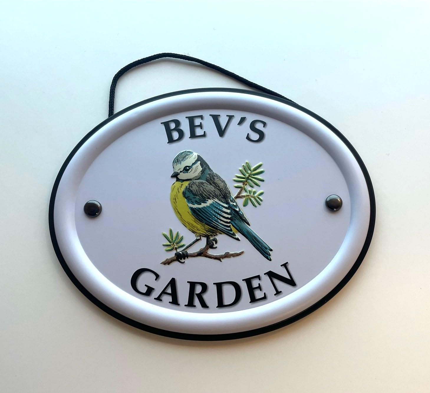 Personalised Embossed Metal Garden Sign 12x15cm – British Bird Design – Outdoor Decorative Hanging Garden Plaque – Weatherproof Metal Sign for Garden Walls Fences or Sheds (Bev)