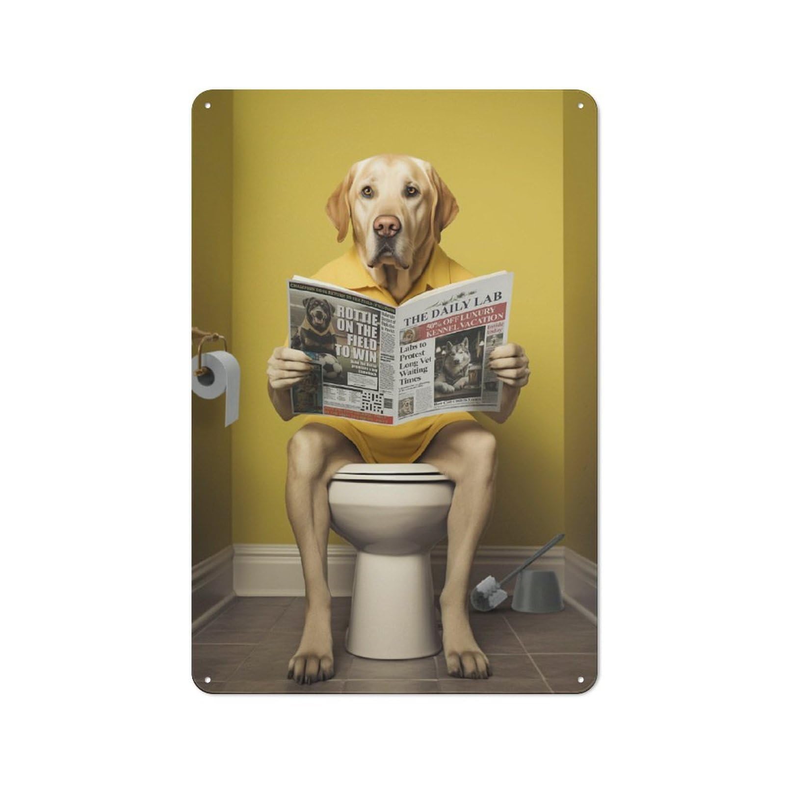 Junmoney Labrador On The Toilet Vintage Tin Sign 30X20cm For Garden Room Or Summerhouse, For A Newly Organised Room And Metal Sign Display
