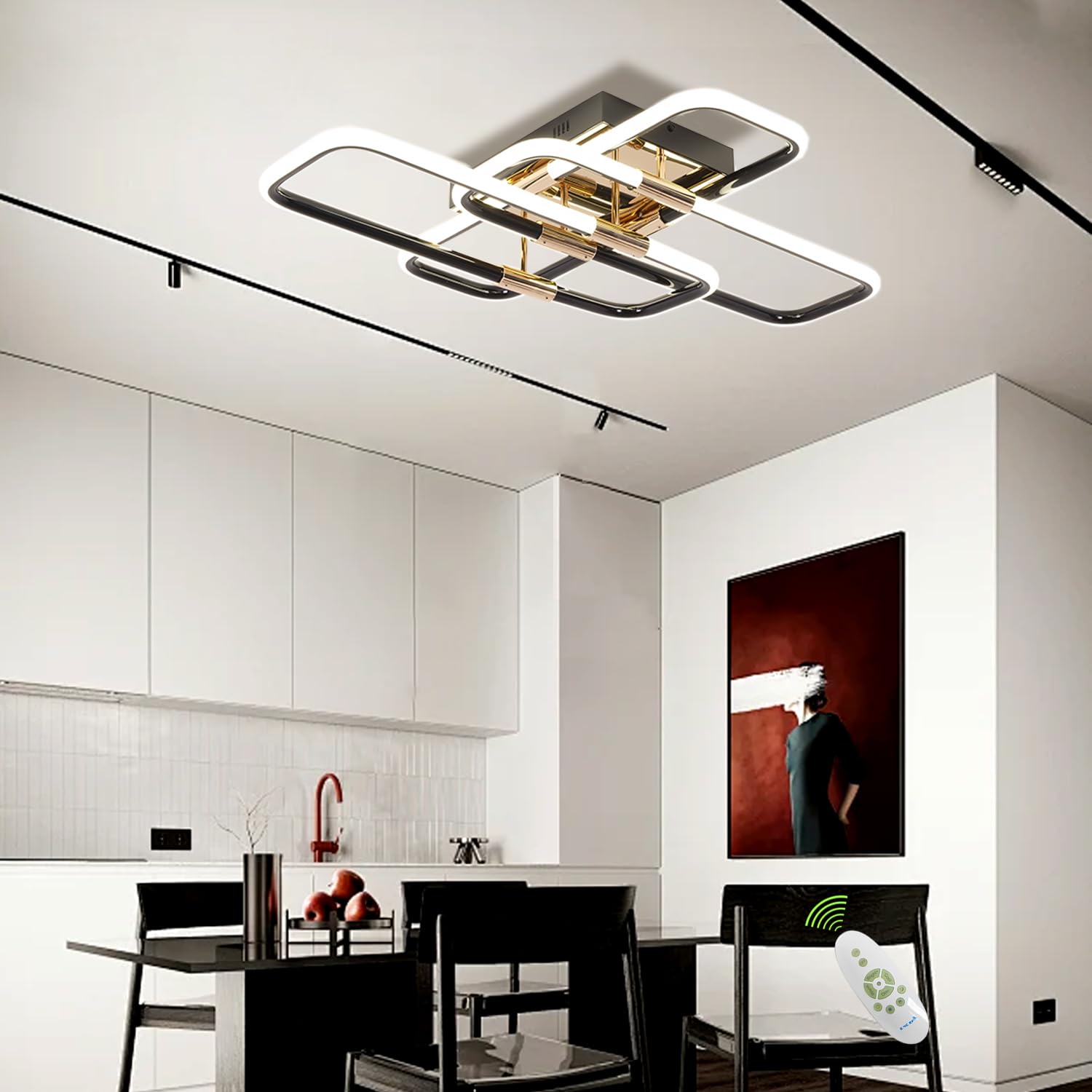 Plafoniera LED Soffitto Moderna Quadrata Nera, Dimmerabile a Montaggio Incasso per Soggiorno