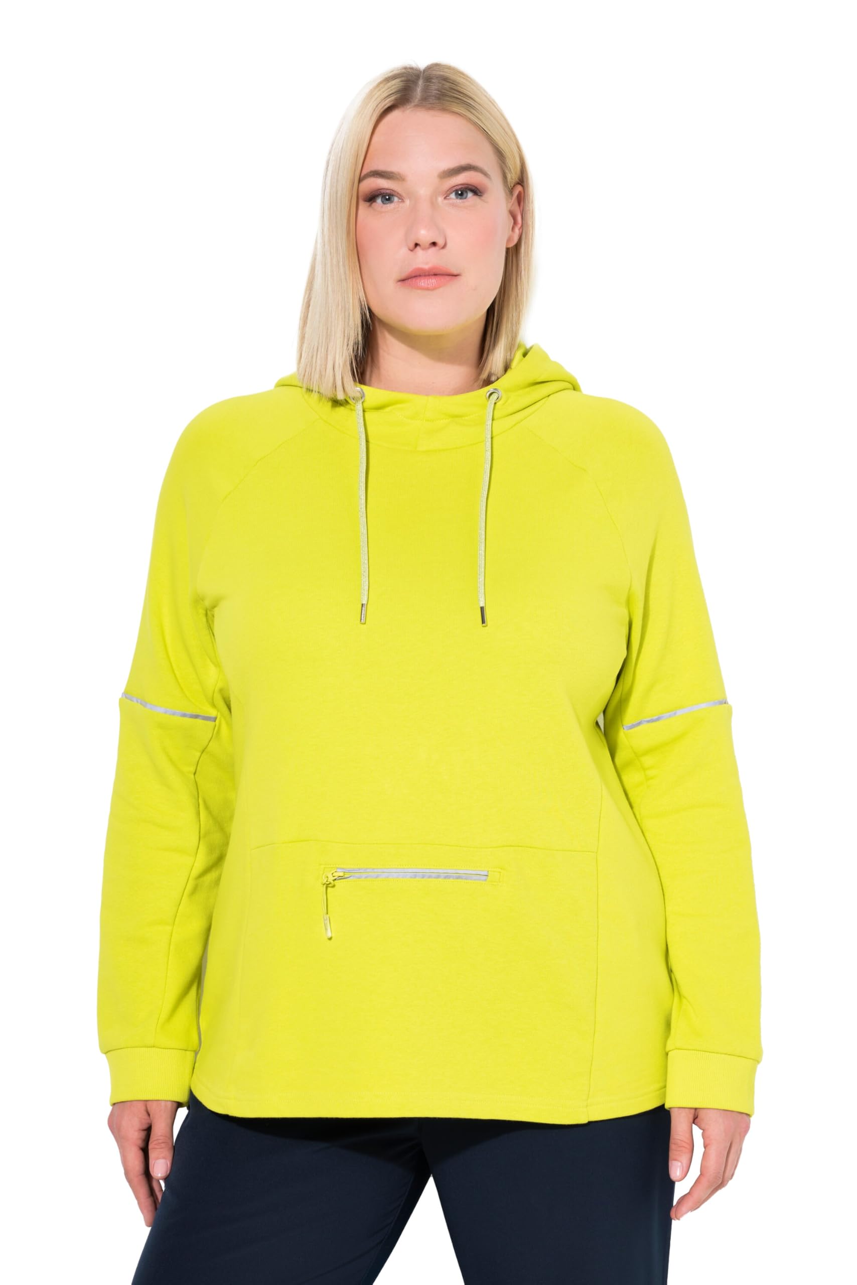 Ulla Popken Damen große Größen Übergrößen Plus Size Hoodie, Reflektorpipings, Kapuze, Zipptasche, Langarm 823193