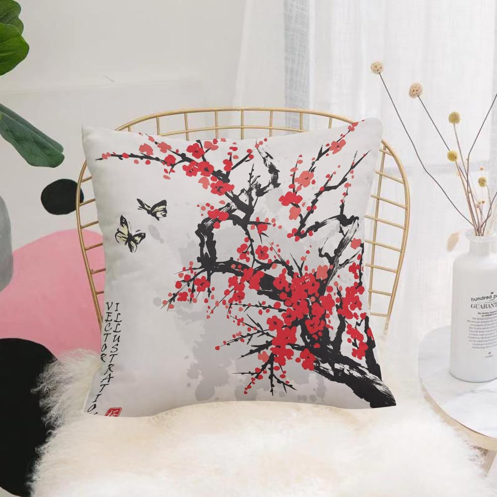 HYOSXW Cushion Cover,Throw Pillow Case Home Decorative for Living Room Bedroom Sofa Chair 16X16 Inch,Plum Blossom on White Background-Traditional Chinese Painting.,Pillowcase 40X40cm
