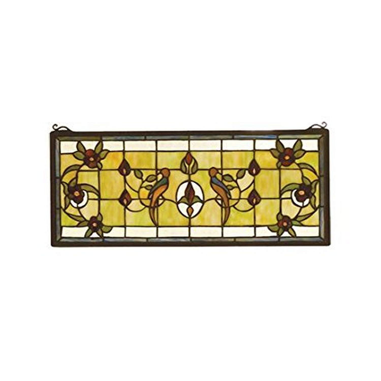 Meyda Tiffany 98451 Tiffany/Mica Window from Lancaster Collection in Avocado Ia Green/Blue Burgundy Zasdy Finish, 22.00 inches, 22