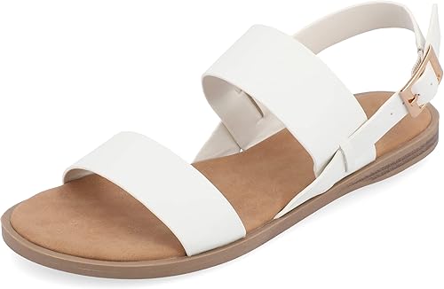 Journee Collection Sandalias planas LaVine con múltiples correas para mujer, Blanco