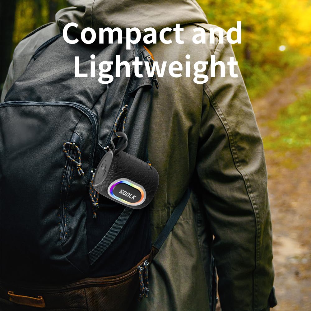 Altoparlanti Bluetooth, altoparlante portatile wireless con luce RGB per feste, impermeabile IPX7, bassi ricchi, doppio accoppiamento stereo, scheda USB e TF e ingresso AUX (nero)