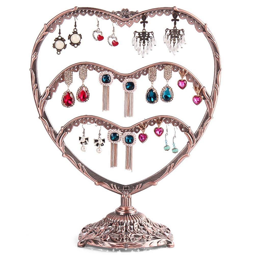 Earring Display Stand Heart-Shaped Earring Display Stand European Style Wrought Iron Jewelry Display Storage Props Vintage Heart Shaped Earring Holder bronze 2
