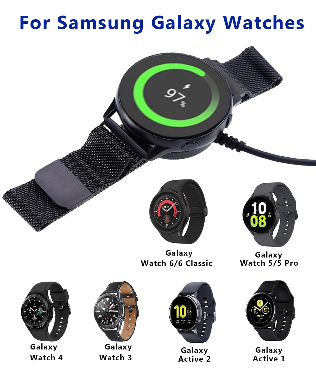 Charger for Galaxy Watch 5 Pro, USB C Watch Charger Cable Compatible with Samsung Galaxy Watch 6 Classic/6/5 Pro/5/4 Classic/4/3/Active 2 - Black, 3.3 FT