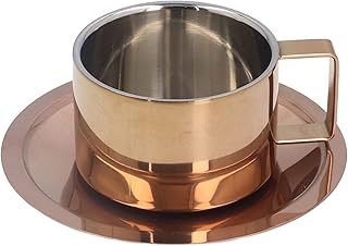 Coffee Cup, 304 Stainless Steel Espresso Tea Cups and Saucer Set Simple Ingenious Coffee Cup Set with Coffee Plate for Home Outdoor Coffee and Tea Lovers (Rose Gold), Coffee Cup, 304 Stainless St