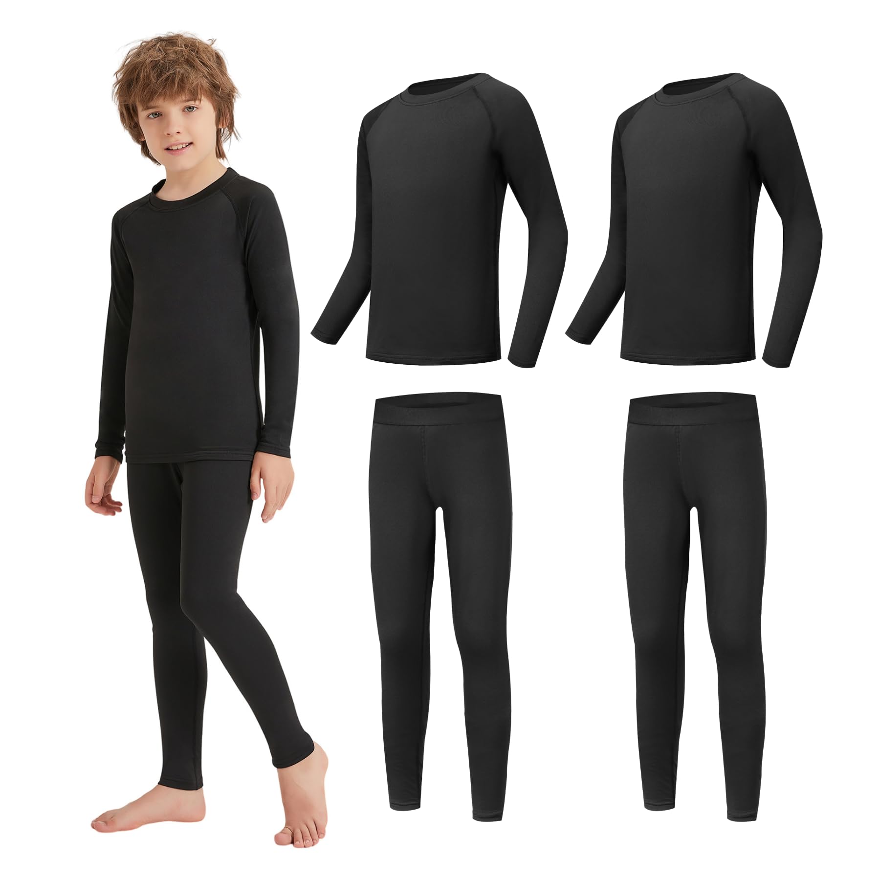 AMZSPORT Biancheria Intima Termica per Bambini, Set Intimo a Manica Lunga per Ragazzi, Comfort e Traspirabilità per lo Sci, il Calcio e gli Sport Invernali