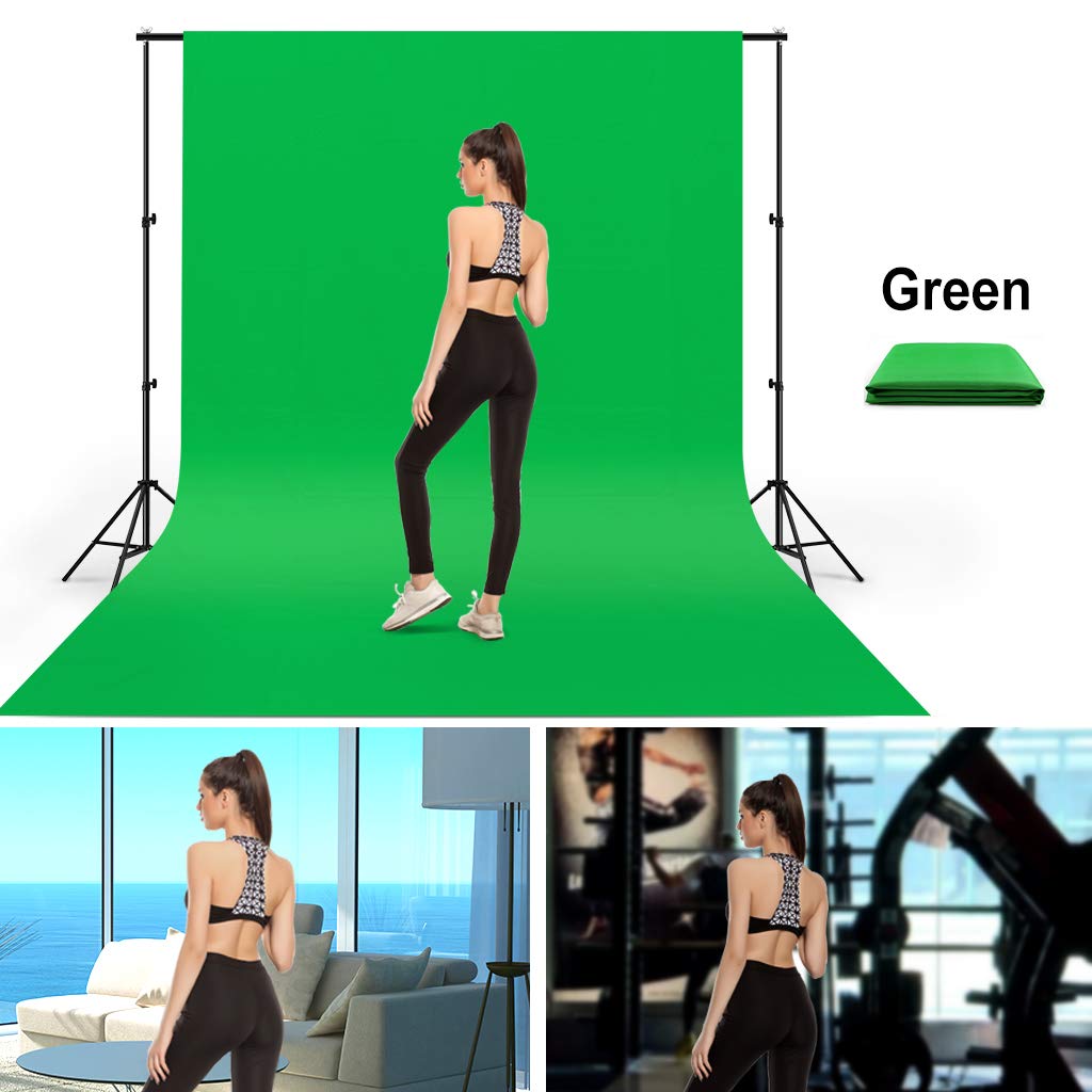 Telón de fondo de pantalla verde grande de 3 x 20 pies para fotografía, cortina plegable de poliéster verde con dos bolsillos para barra con 4 abrazaderas para fotografía, reuniones de zoom y