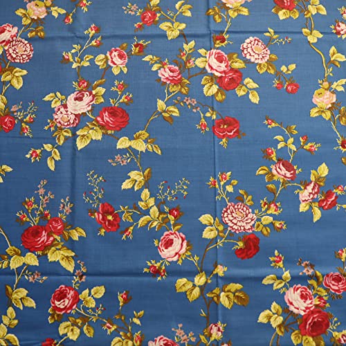 Luxurious Royal Blue Vintage Floral Roses Print Fabric - Poly Cotton Crafting Material, 58-Inch Wide, Perfect for Sewing Projects (5 Yards)