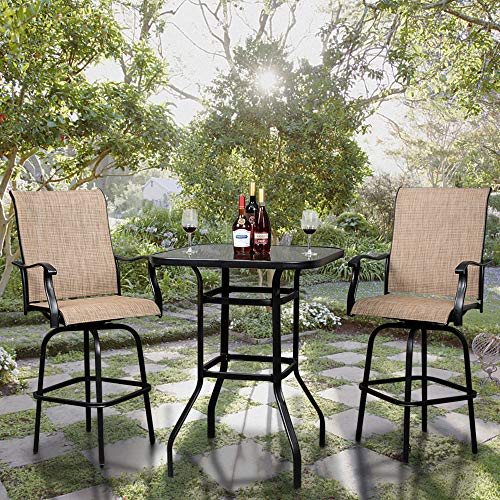 Vingli Upgraded Outdoor Swivel Bar Stools Outdoor Patio Chairs Set Of 2, Metal Outdoor Bar Stools Bar Set Outdoor Stools Bar Height Chairs Set Outside Chairs (Black) #TOP6