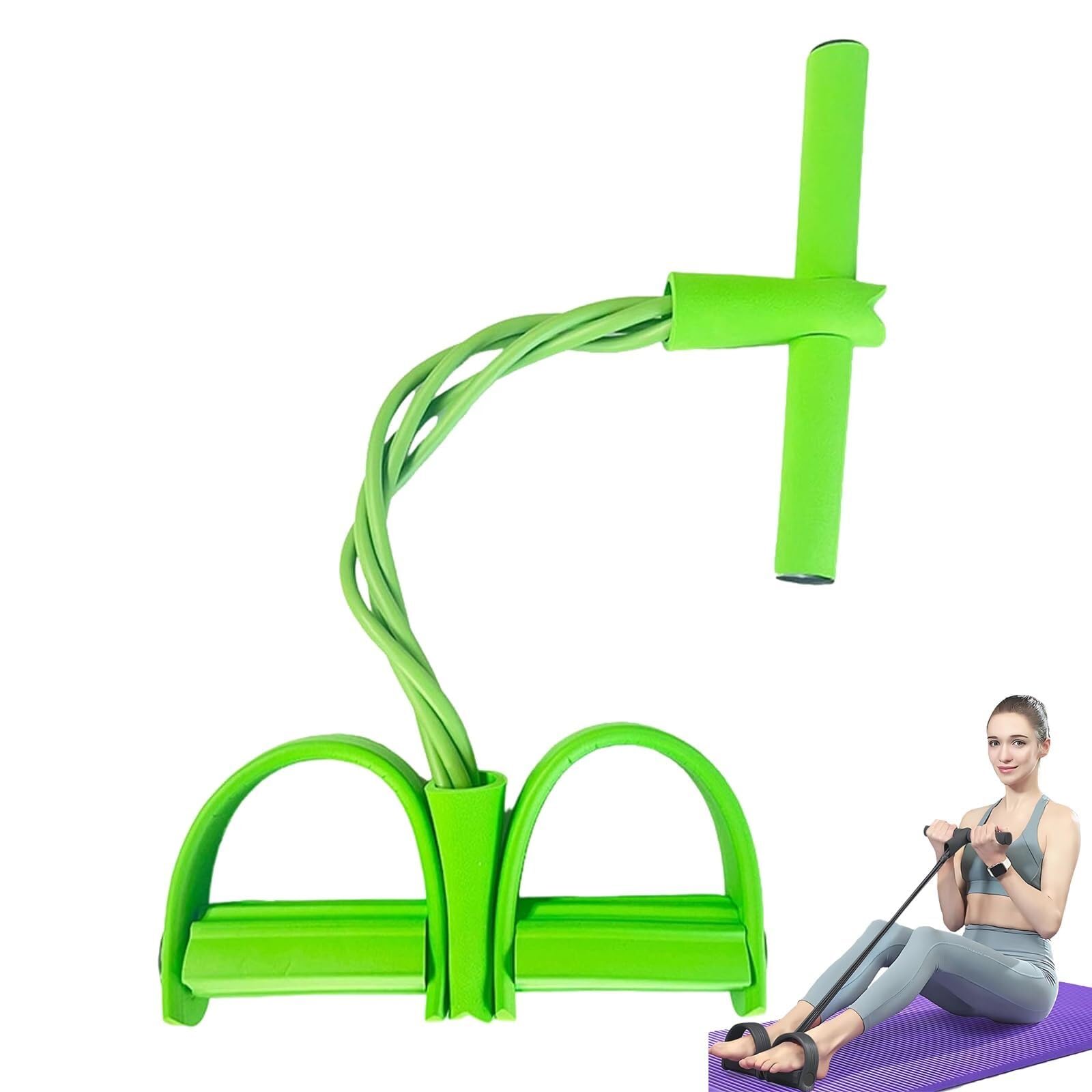 Saludea Gentle Fit Elastic Foot Resistance Band, 21 Fitness Resistance Bands, 4/6 Tube Pedal Ankle Puller, Sit Up Exercise Equipment AB Training Auxiliary Device Workout Equipment(Green,4 tube)