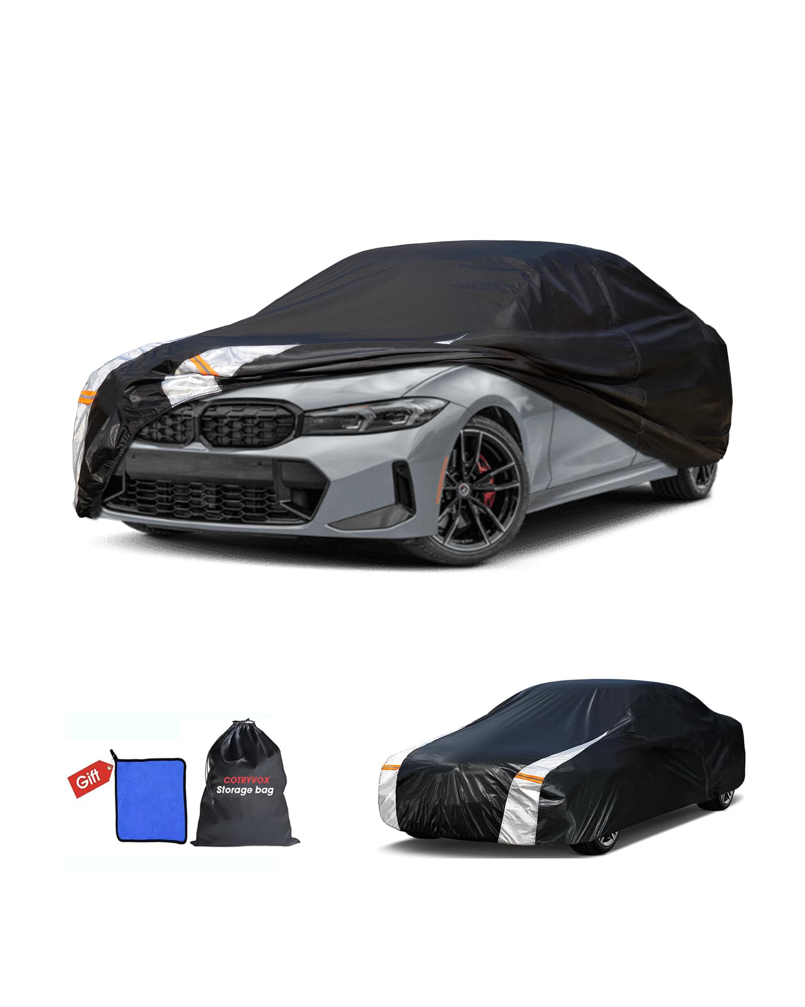 BMW 3 Series Car Cover 100% Waterproof All Weather, Gift with Towel, 10 Layers Sedan Car Cover Custom Fit 2005-2026 BMW 320i/325i/328i/330i/335i, Outdoor Covers Rain Sun UV Protector with Door Zipper.