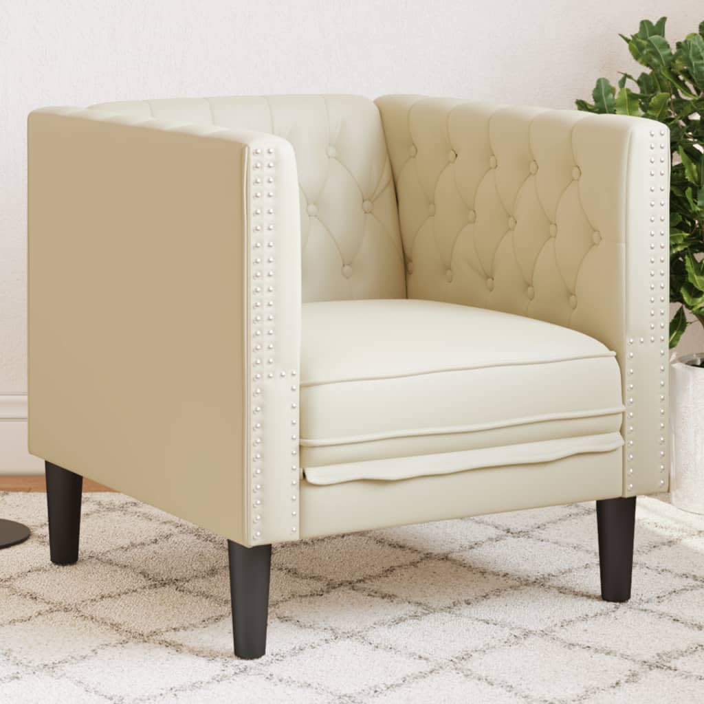 Poltrona Chesterfield in Ecopelle Crema con Rivestimento Capitonné, Sedia Imbottita per Soggiorno e Salotto, Seduta Comoda e Design Classico, Facile da Pulire, Materiale