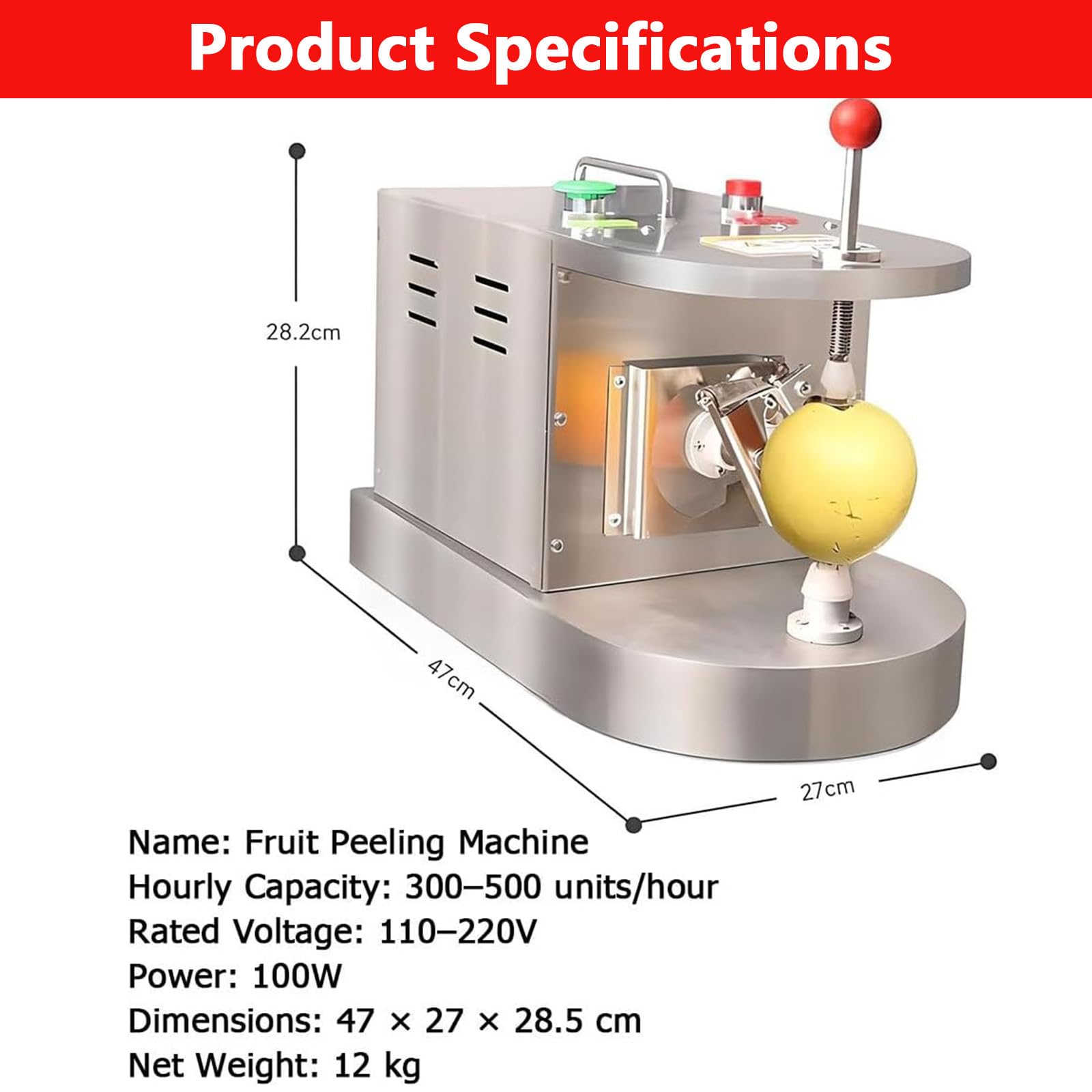 Sbucciatrice automatica per arance, pelapatate elettrico professionale in acciaio inox per limoni e arance, altezza e spessore regolabili, 500 pezzi/h, ideale per l'uso in cucine di ristoranti.
