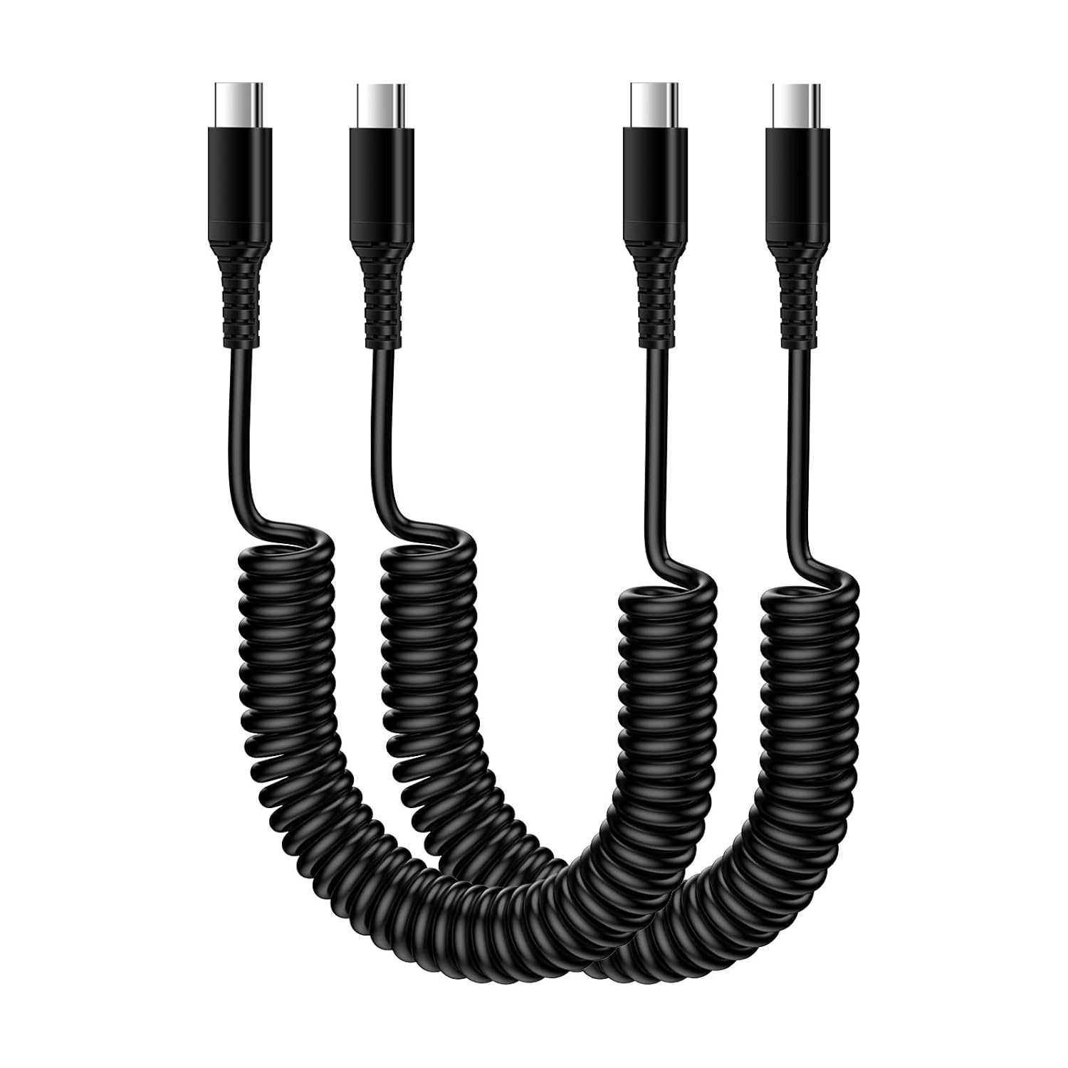 USB C to USB C Coiled Cable Fast Charging, [2 Pack 6FT] Retractable Extension Car