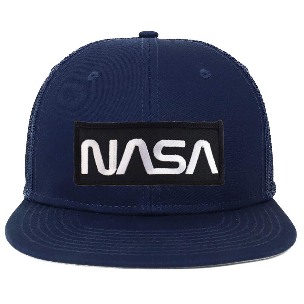 ArmycrewOversize XXL NASA Black White Worm Patch Flatbill Mesh Snapback Cap - Navy - 2XL, Navy, XX-Large