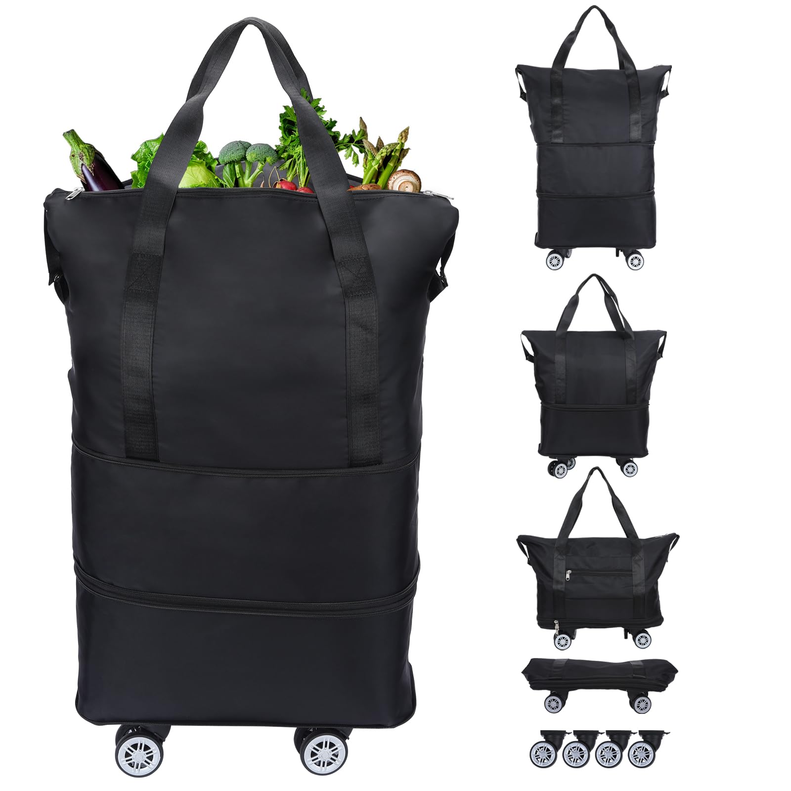 LKbeuuu Reusable Grocery Bag on Wheels Shopping Bag with Wheels, Detachable Roller Tote Bag, Luggage Bag, used for Shopping, Camping, Traveling,