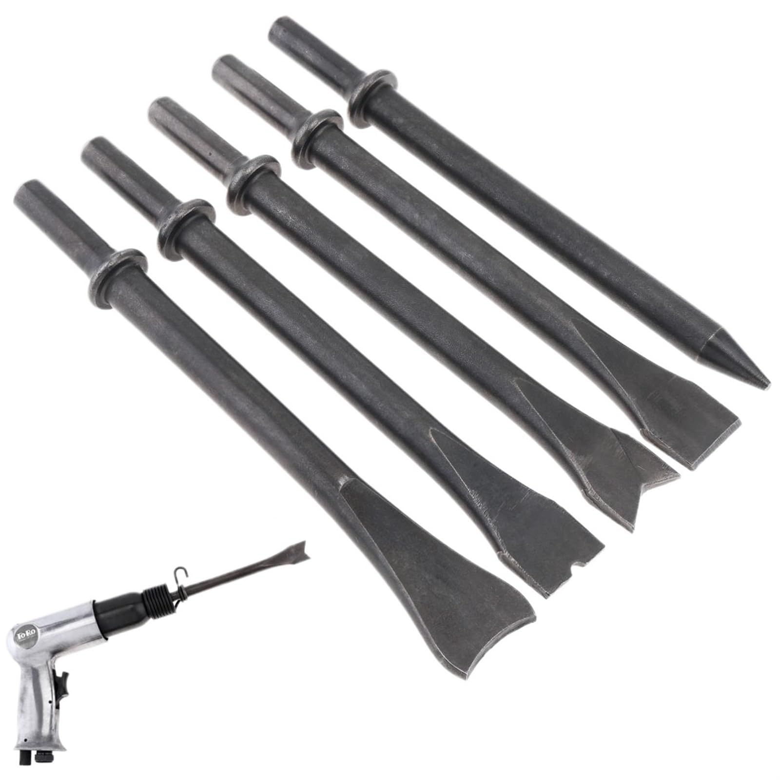 5pcs/lot Accessories Hard 45# Steel Solid Long Air Chisel Impact Head Support Pneumatic Tool for Cutting/Rusting Removal (Color : Number-5PCS)