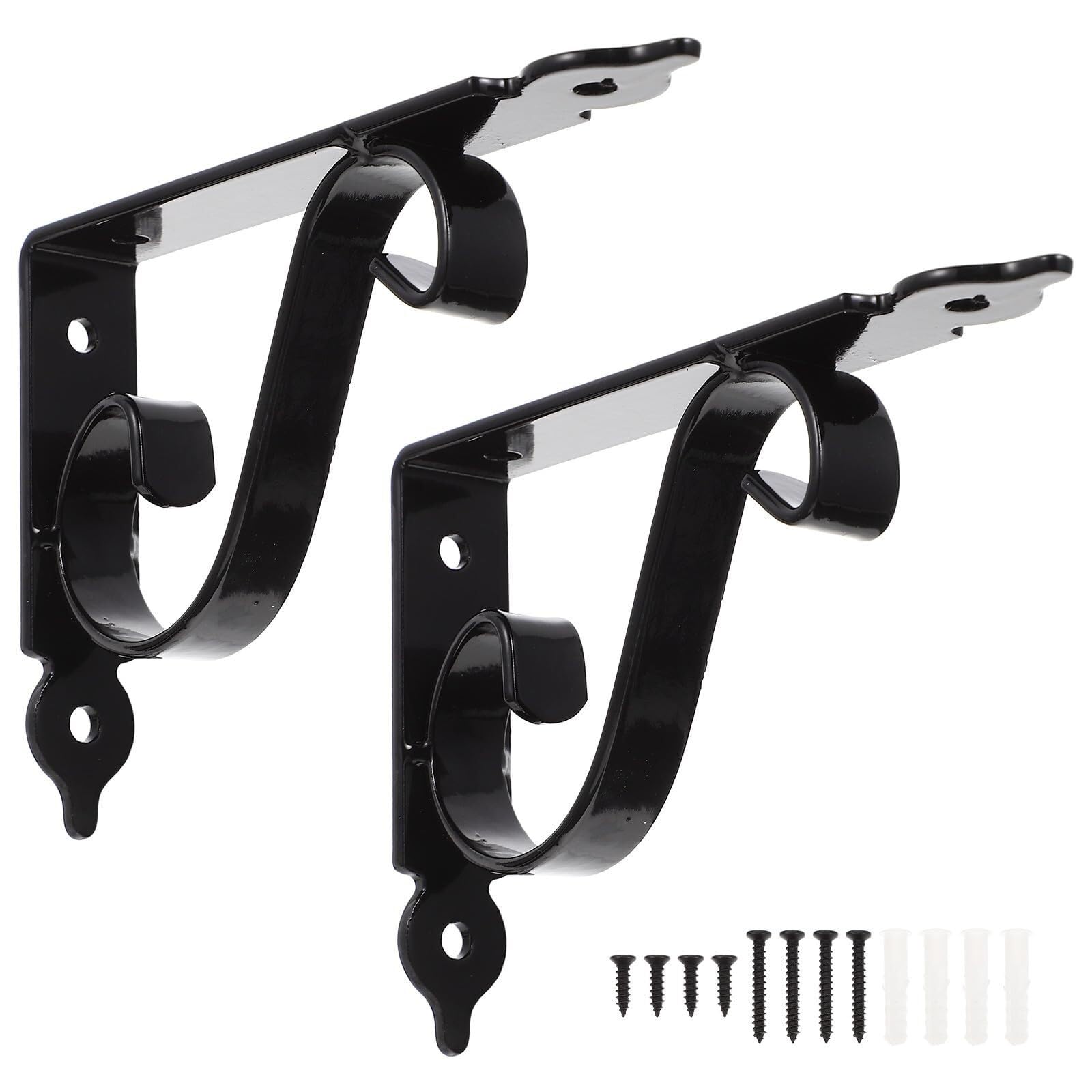 Juaksqzyi Black 2Pcs Decorative Shelf Brackets Wall Mounted Metal Floating Shelf Bracket With Installation Hardware, For Home