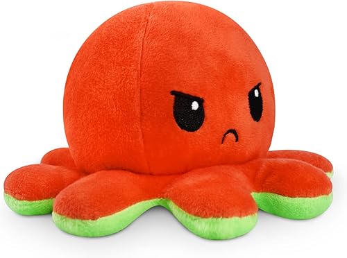 Miniatura 1 de TeeTurtle El peluche de pulpo reversible Moody  Diseño patentado  Juguete sensorial para aliviar el estrés  Rojo  Verde  Feliz  Angry  Muestra tu