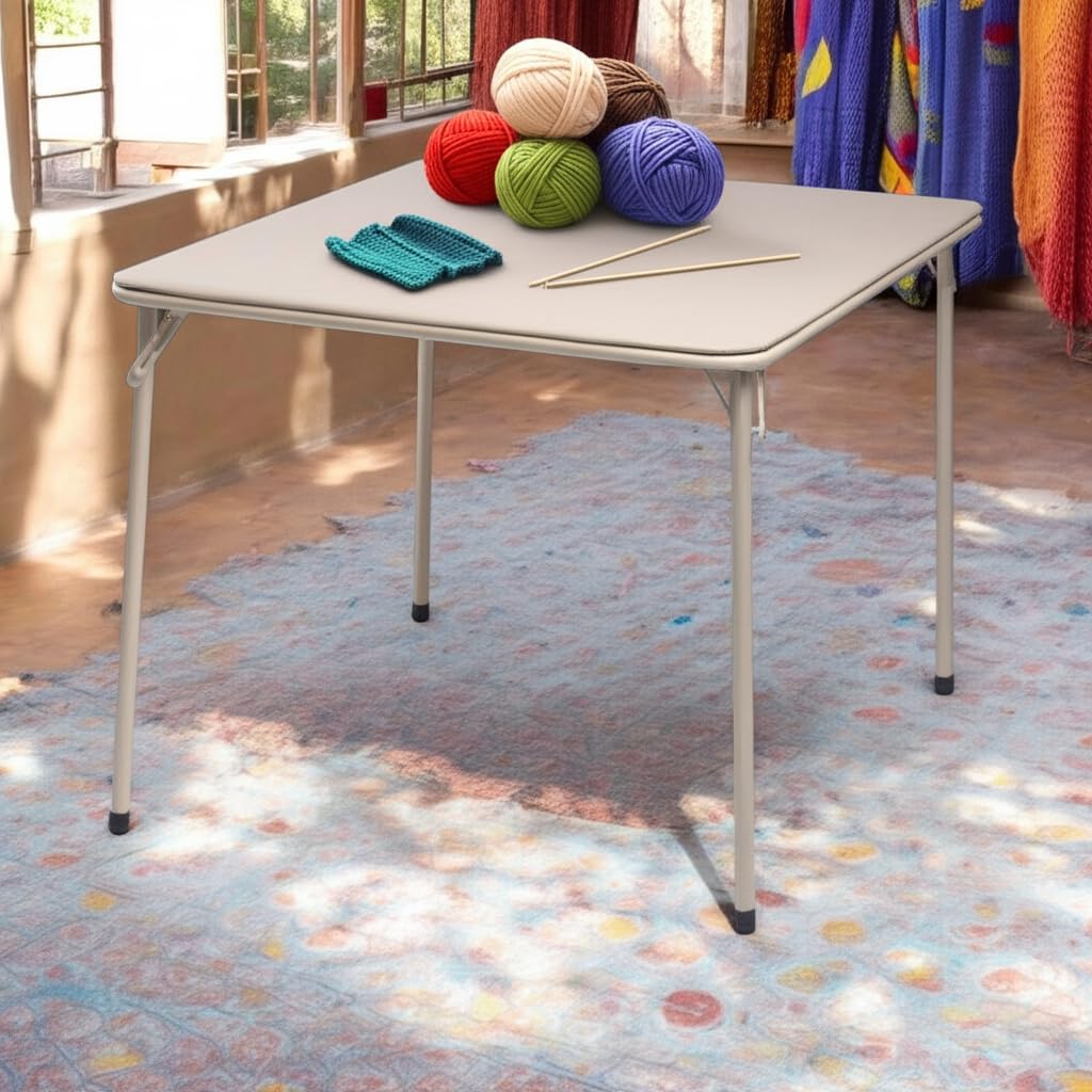 FurnitureR Tavoli da Cucito e Artigianato, Quadrato Oak, Struttura in Metallo Robusto e MDF Vassoio Imbottito in Pelle Sintetica, Pieghevole e Portatile, Design Minimalista, 86 x 86 cm