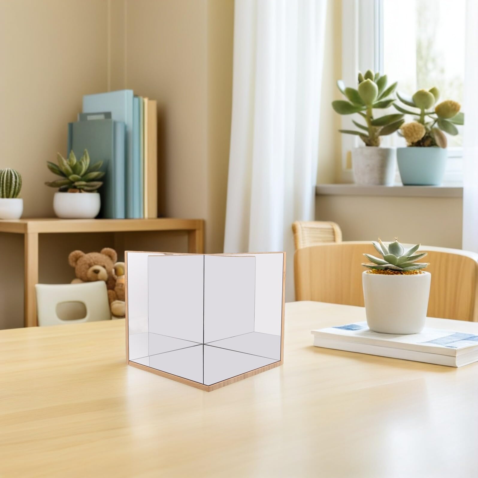 Specchio Montessori per Bambini Angolo Retto in Legno e Vetro, Gioco Sensoriale Portatile per Sviluppo Stem, Adatto per Casa e Scuola Materna