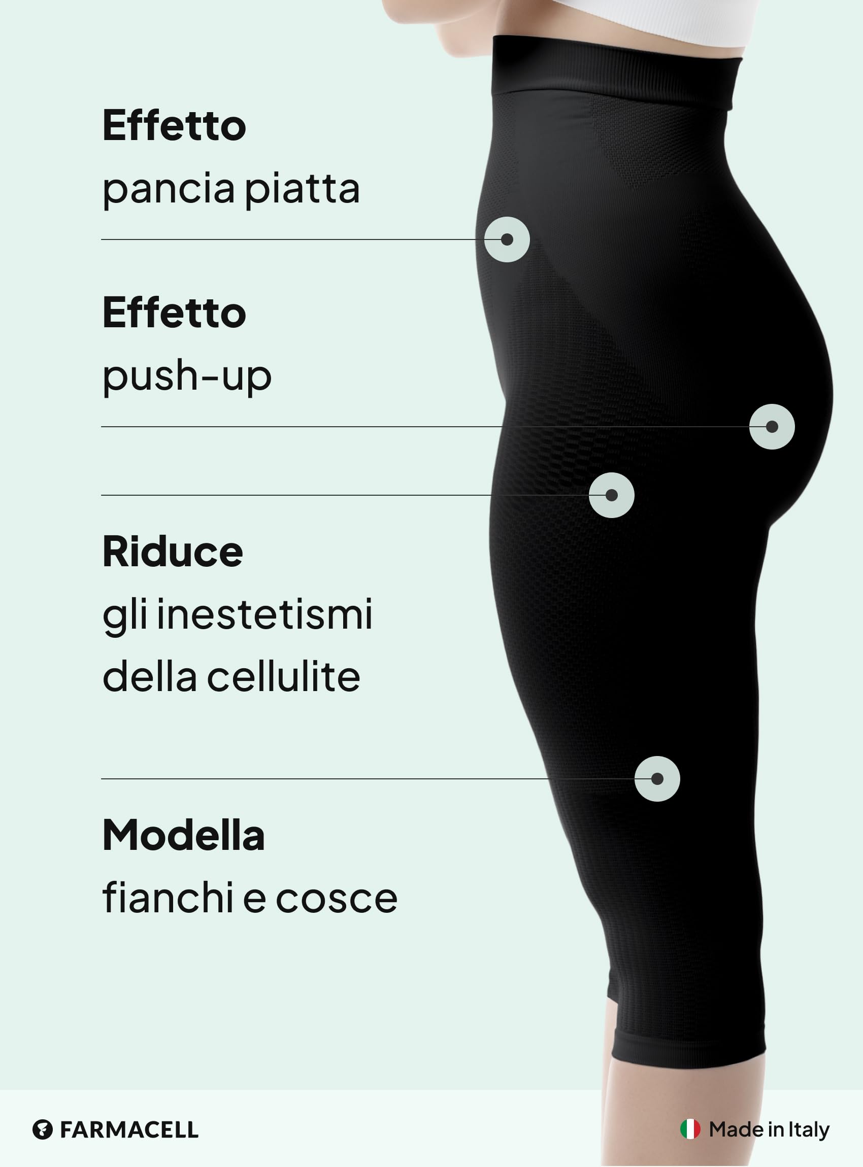 FarmaCell Leggings Anticellulite Donna 3/4, Leggings Push Up Corti Modellanti a Vita Alta, Made in Italy, 323