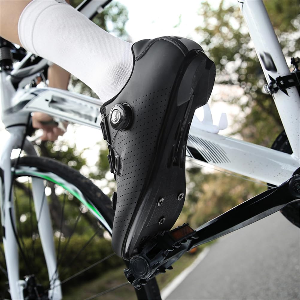 JiuQing Uniseksowe skórzane buty rowerowe kompatybilne z butami Peloton Indoor Outdoor Road Racing z blokami Delta